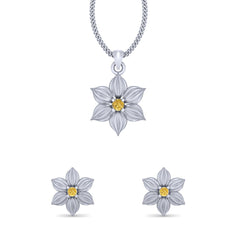 Flower Locket Earrings Set Solitaire Yellow CZ Pendant Earrings Set