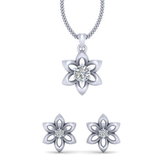 Diamond Flower Pendant Set Wedding Pendant Earrings Set