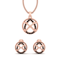 Rose Gold Pendant Earrings Set Black Diamond Wedding Pendant Set