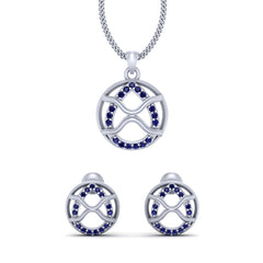 Blue Diamond Pendant Earrings White Gold Wedding Pendant Set