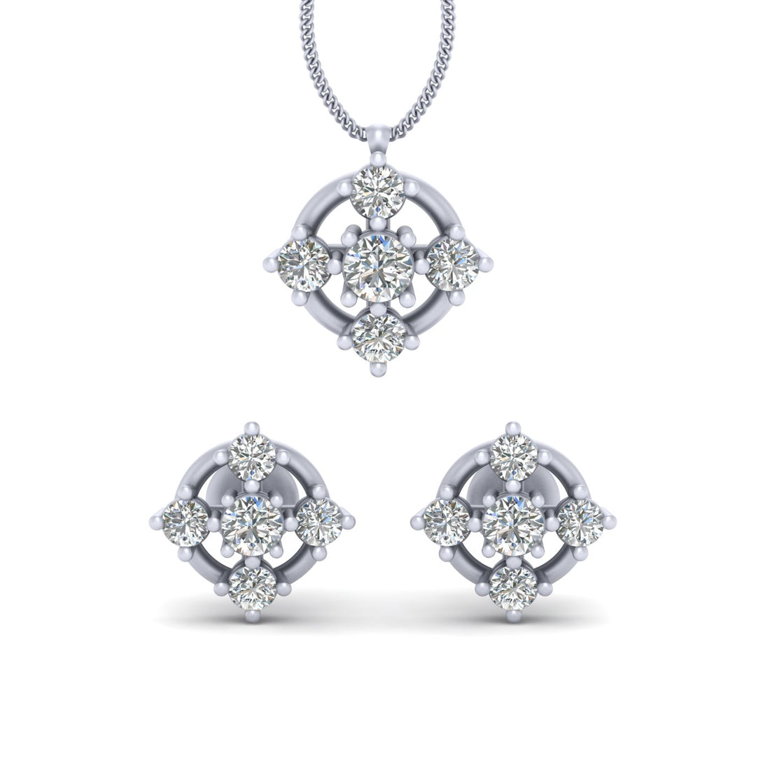 5 STONE PENDANT EARRINGS SET