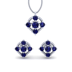 5 Stone Sapphire Pendant Set Delicate Pendant Earrings Set Jewelry