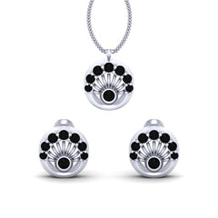 Silver Pendant Set Light Black Diamond Wedding Pendant Earrings Set