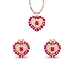 Rose Gold Heart Pendant Set Pink Diamond Heart Shape Bridal Set