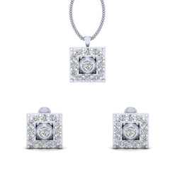 White Diamond Pendant Set Halo Pendant Earrings Set Sterling Silver