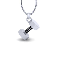 Silver Dumbbell Pendant Black Onyx Sports Charm Dumbbell Locket