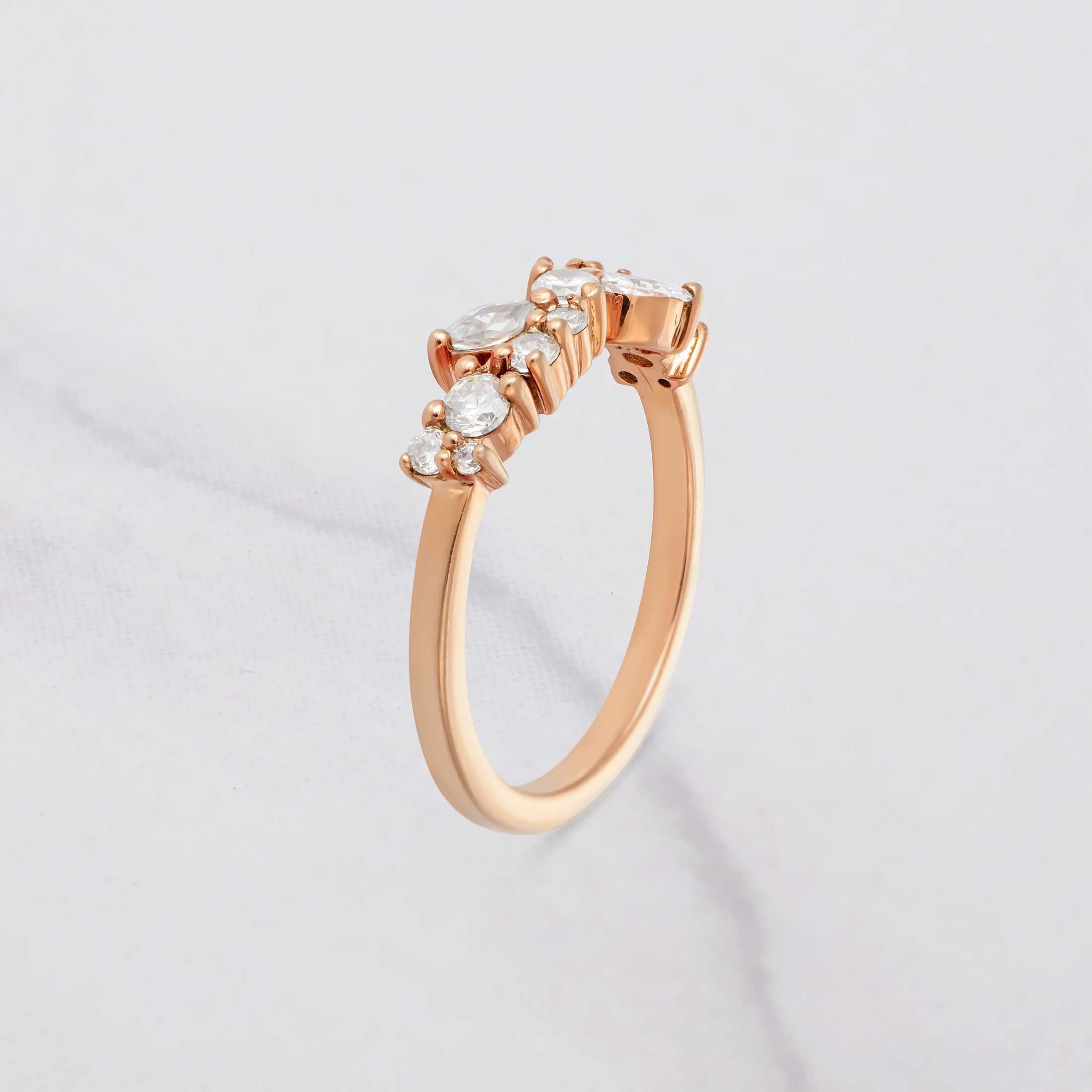 Vintage Wedding Band CZ Diamond Anniversary Band Rose Gold