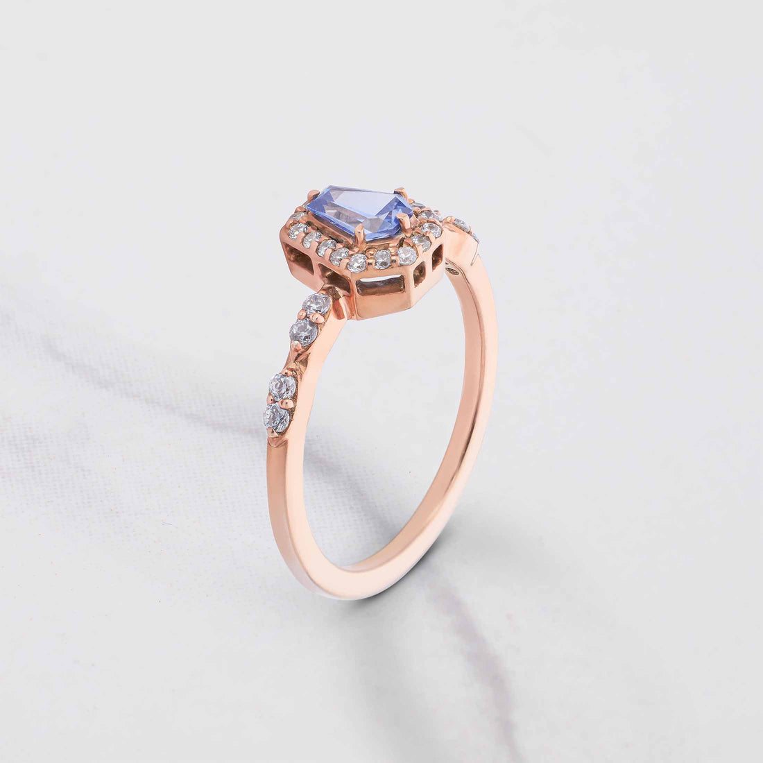 Blue Gemstone Coffin Ring Till Death Do Us Part Halo Engagement Ring Rose Gold