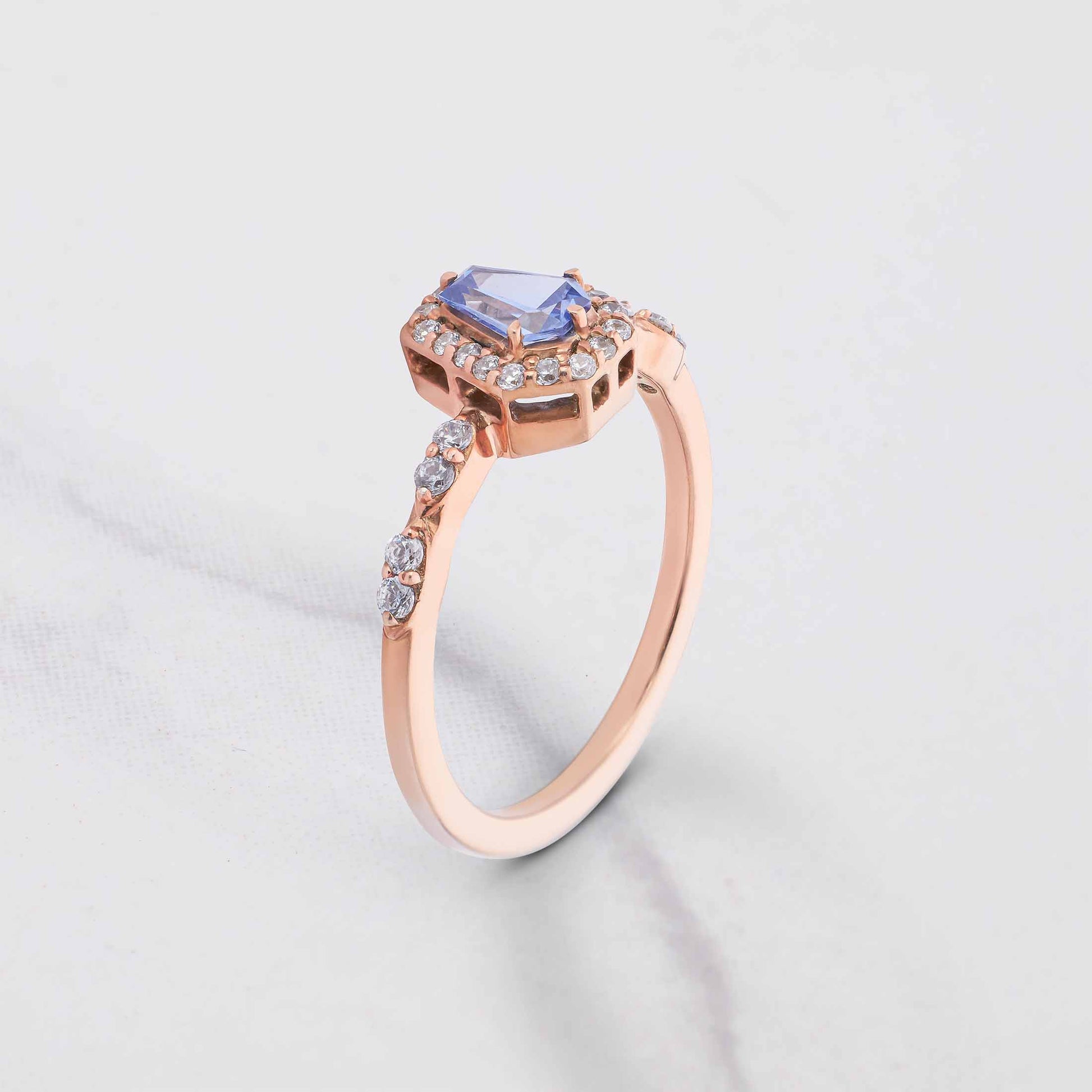 Blue Gemstone Coffin Ring Till Death Do Us Part Halo Engagement Ring Rose Gold