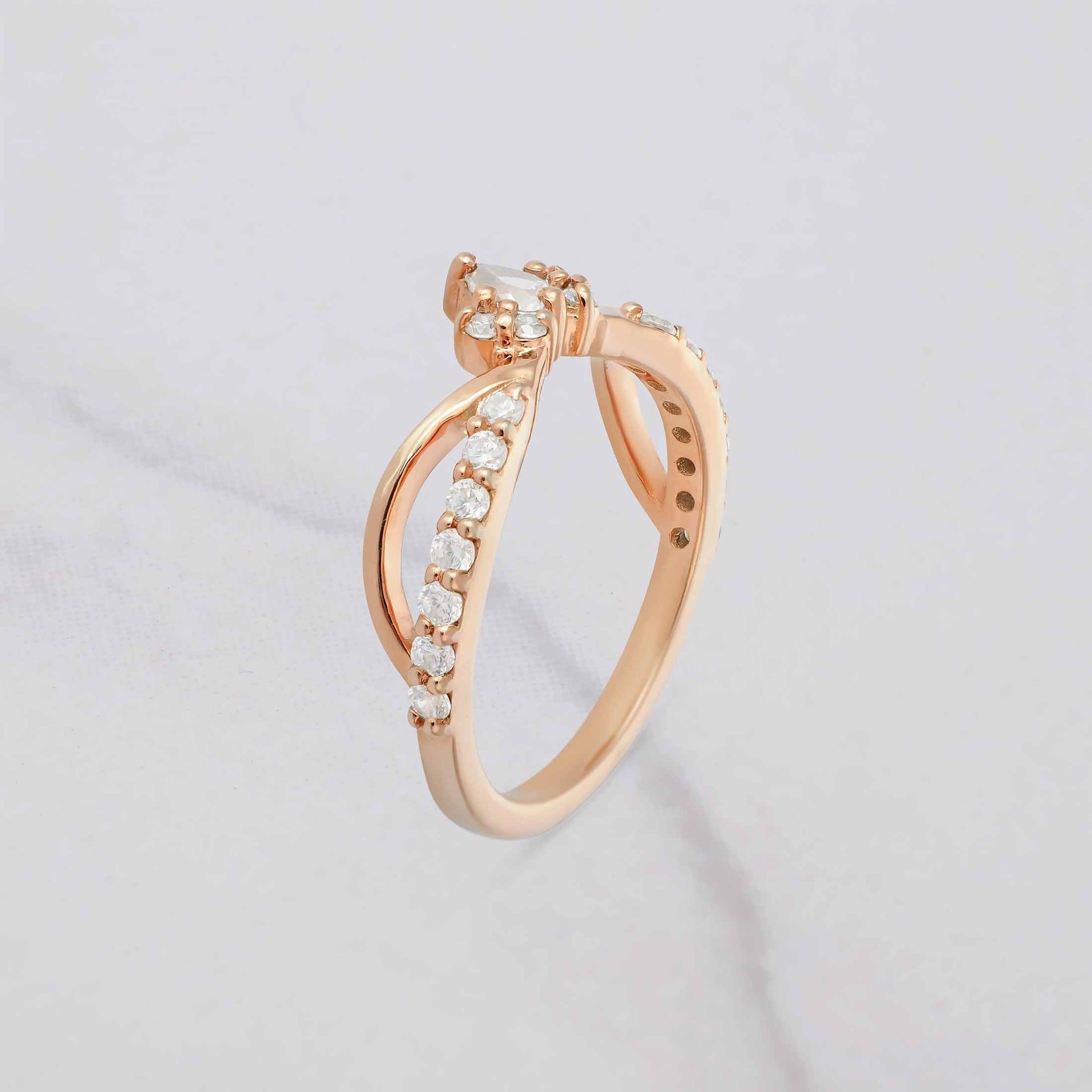 Fancy Ring Enhancer Moissanite Diamond Curved Wedding Band Stacking Rose Gold White Gold