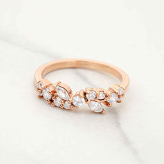 Vintage Wedding Band CZ Diamond Anniversary Band Rose Gold
