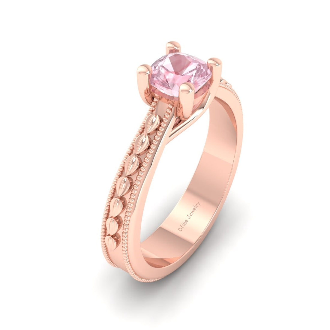LAB CREATED ROSE QUARTZ ENGAGEMENT RING