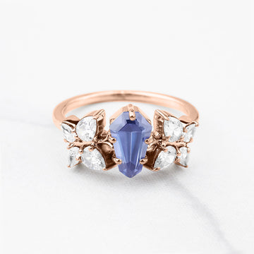 Blue Titanic Gemstone and Teardrop Moissanite Butterfly Ring