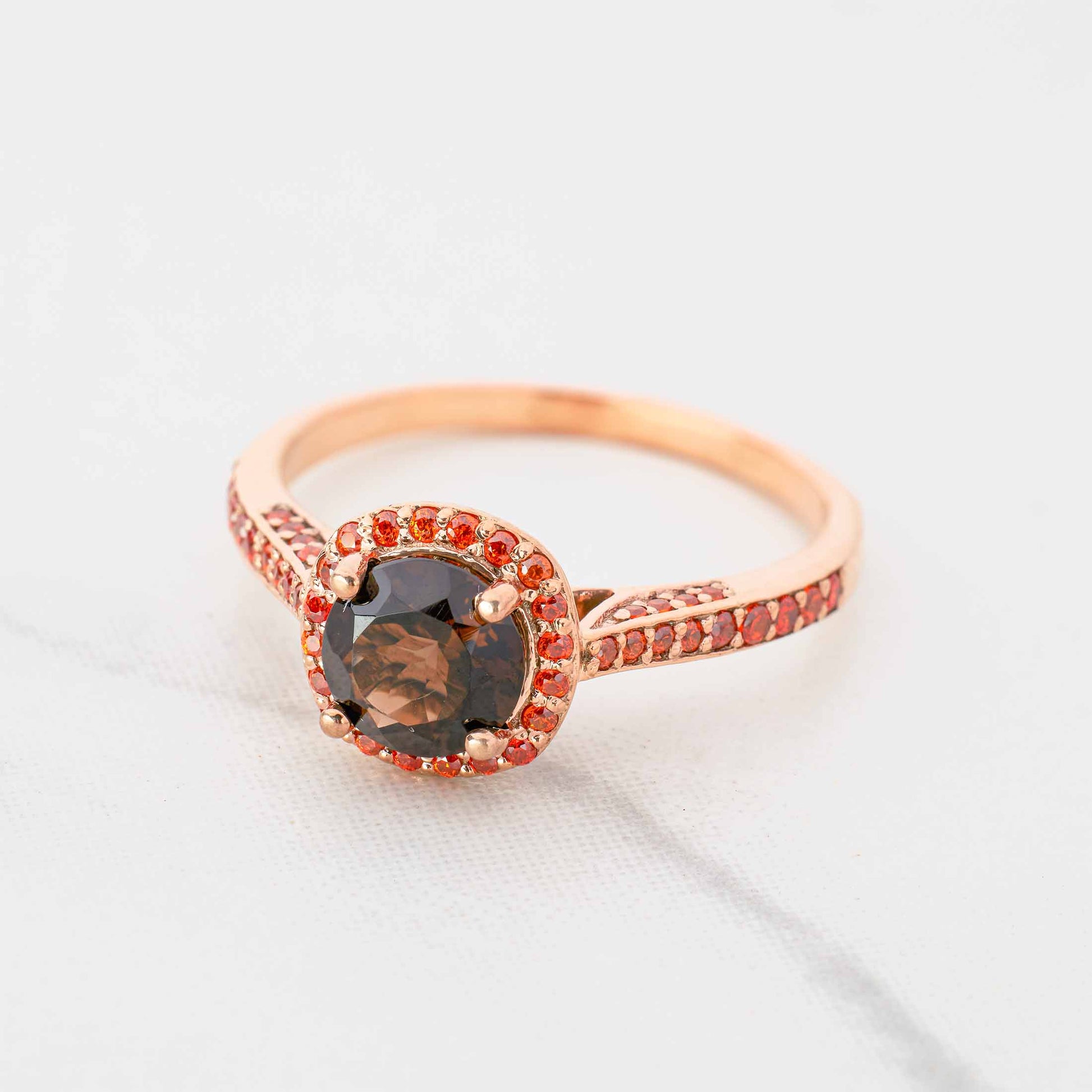 Natural Smoky Quartz Ring Halo Multi Gemstone Cathedral Engagement Rings Cocktail Statement Rose Gold