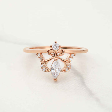 Tiara Wedding Ring Moissanite Diamond Vintage Engagement Rings Rose Gold White Gold