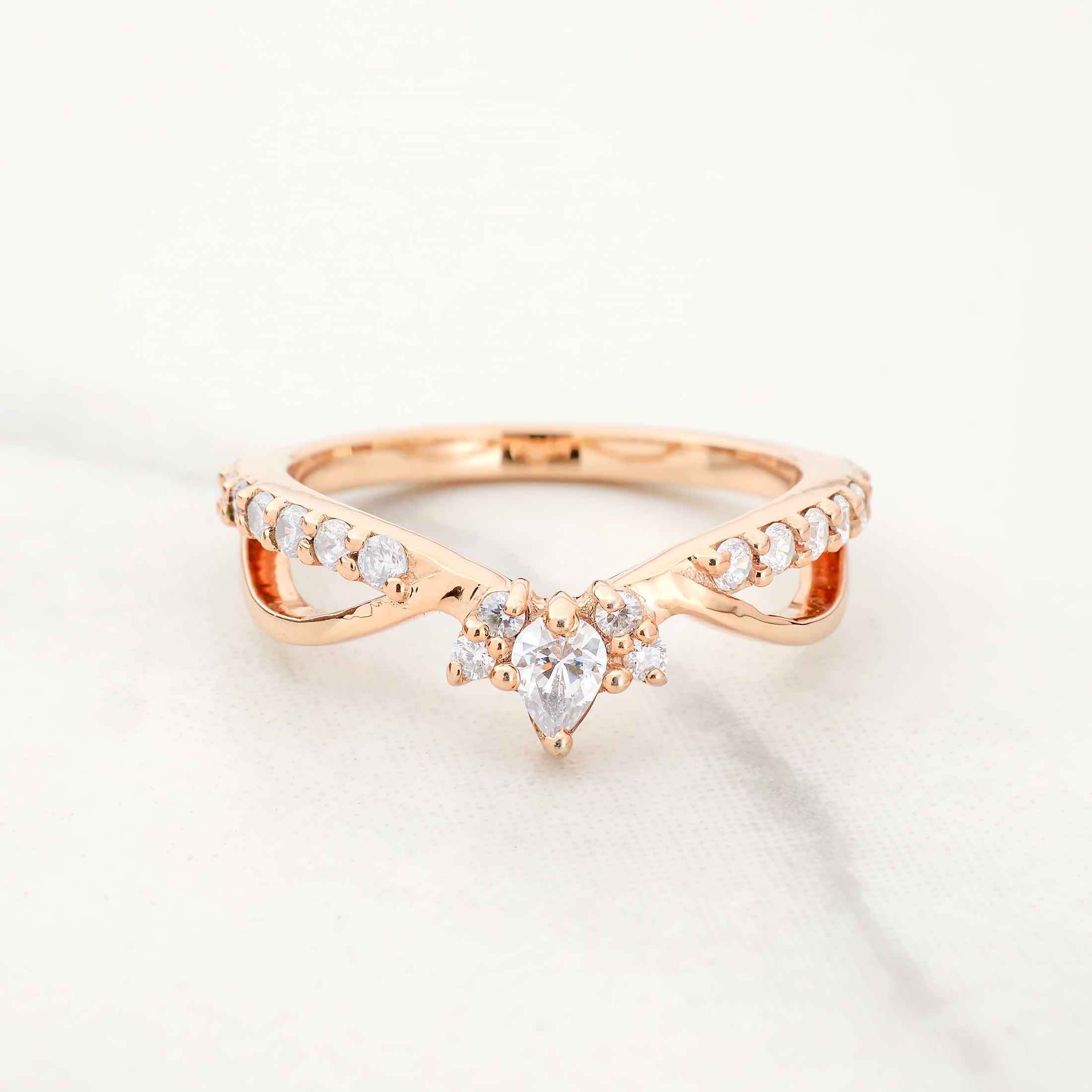 Fancy Ring Enhancer Moissanite Diamond Curved Wedding Band Stacking Rose Gold White Gold