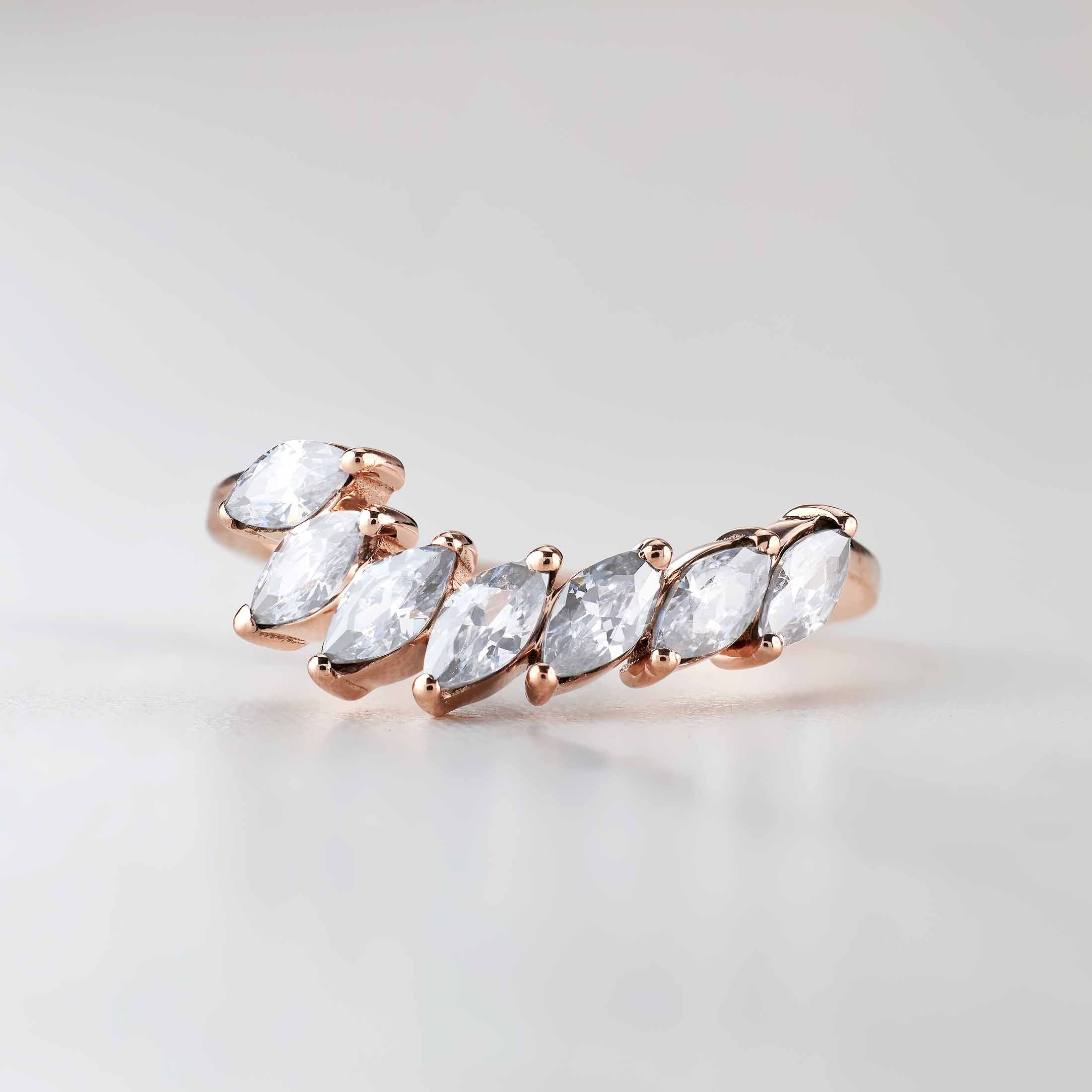 Marquise Curved Wedding Band Women Engagement Ring Enhancer Sterling Silver