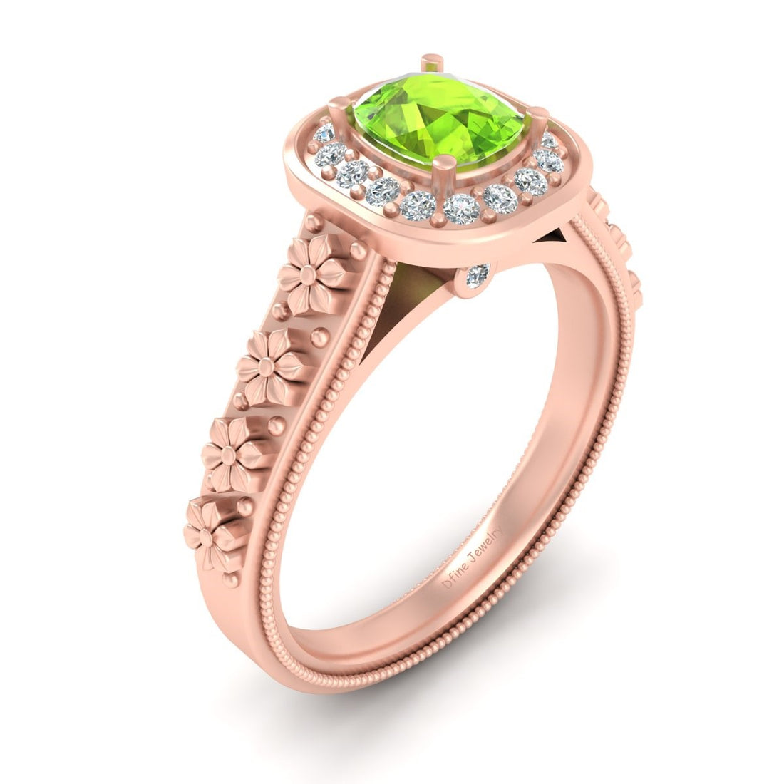 PERIDOT HALO DIAMOND RING