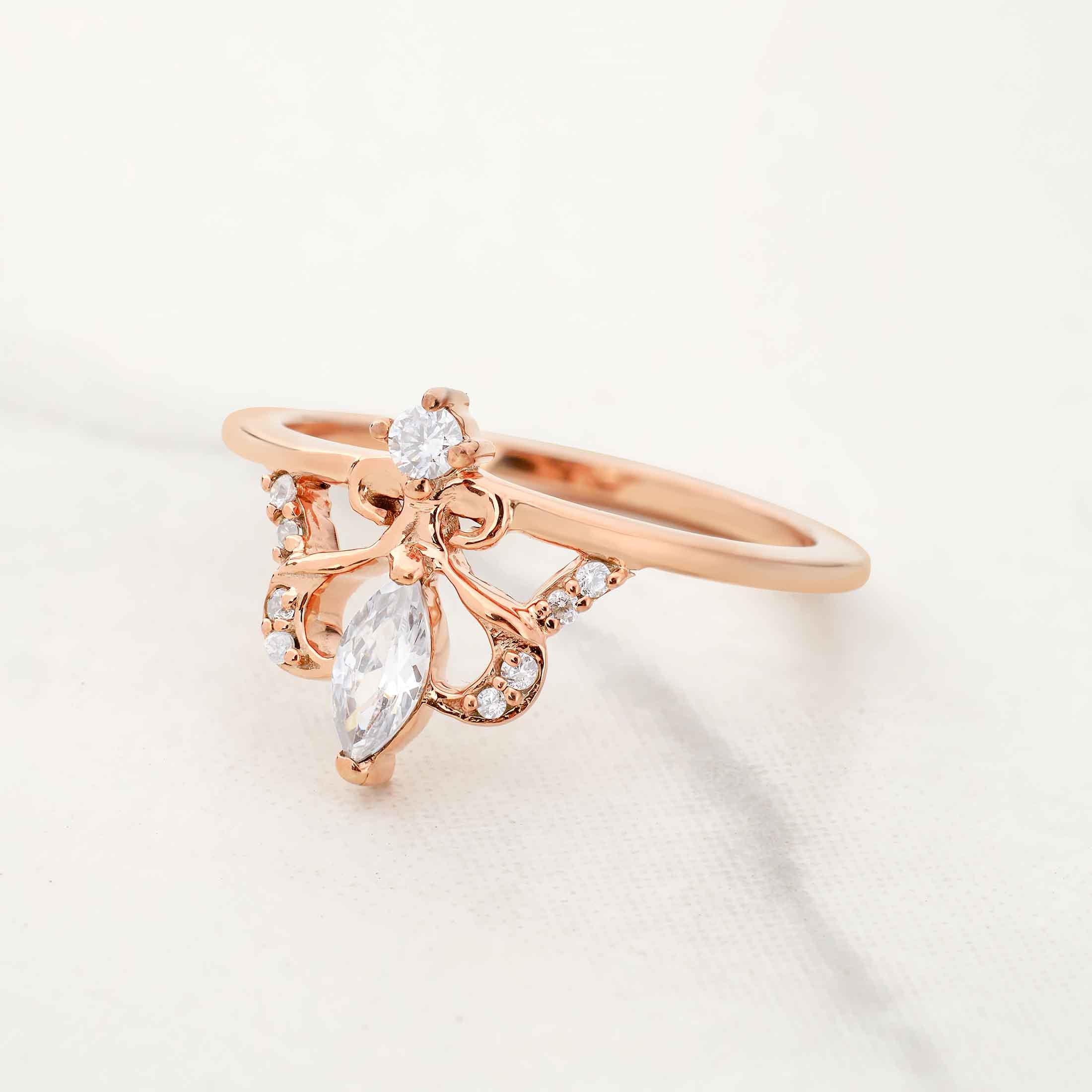 Tiara Wedding Ring Moissanite Diamond Vintage Engagement Rings Rose Gold White Gold