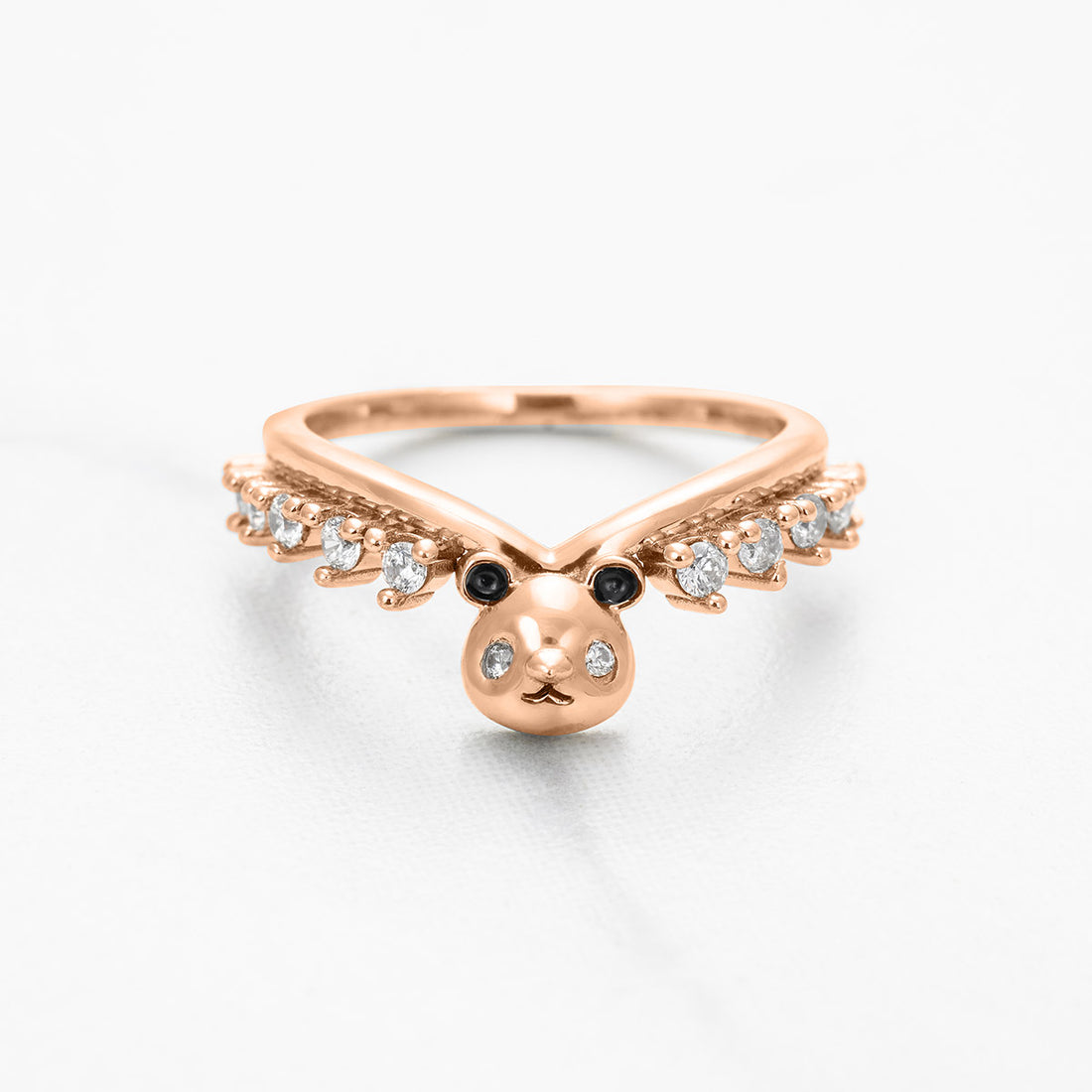 Panda Ring Enhancer Curved Wedding Band Panda Jewelry Stacking Moissanite Diamond Rose Gold White Gold Sterling Silver
