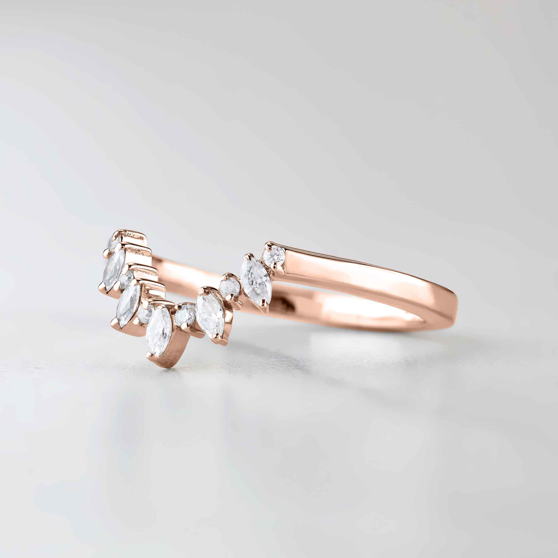 Enhancer Curved Wedding Band AAA CZ Diamond Engagement Ring 14k Rose Gold