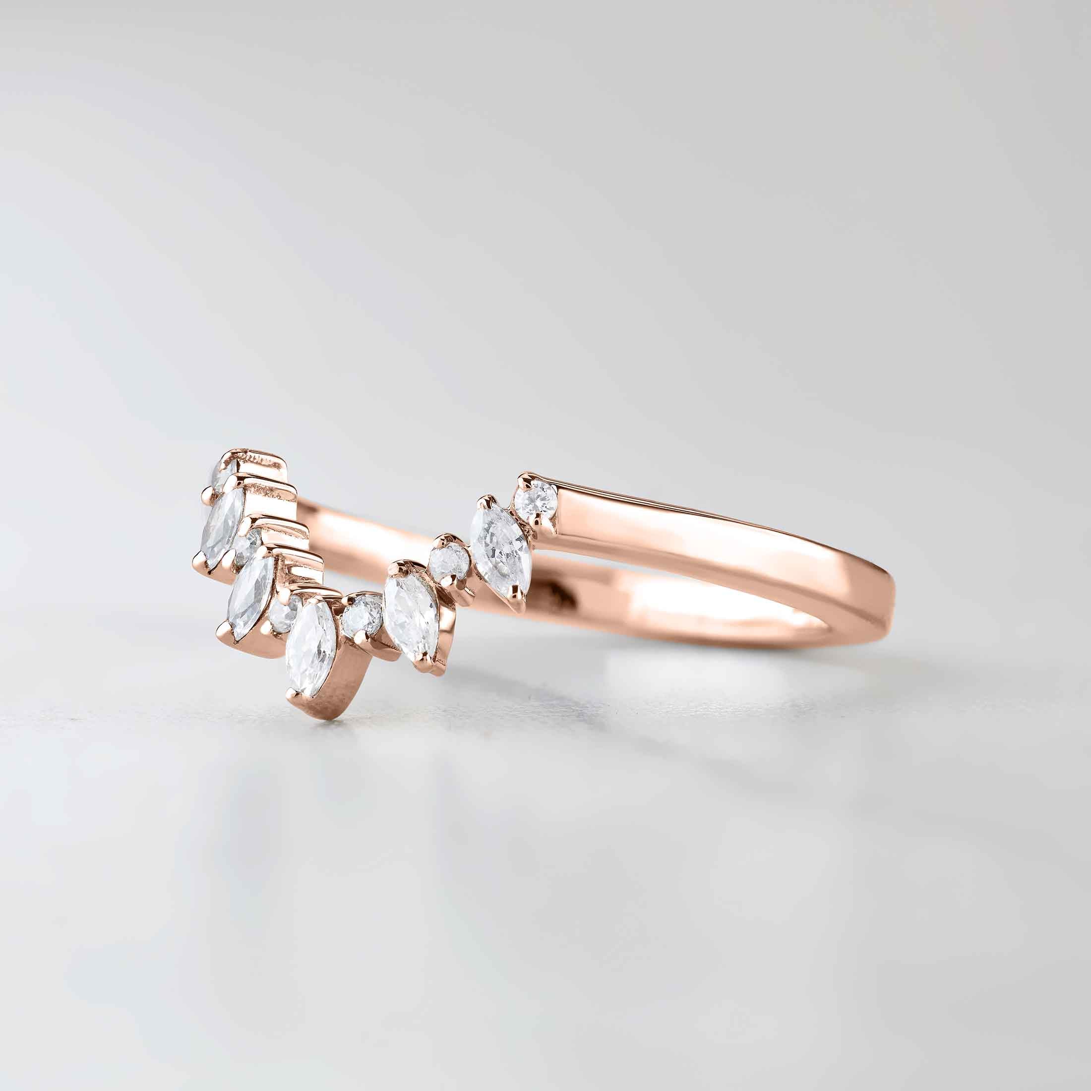 Enhancer Curved Wedding Band AAA CZ Diamond Engagement Ring 14k Rose Gold