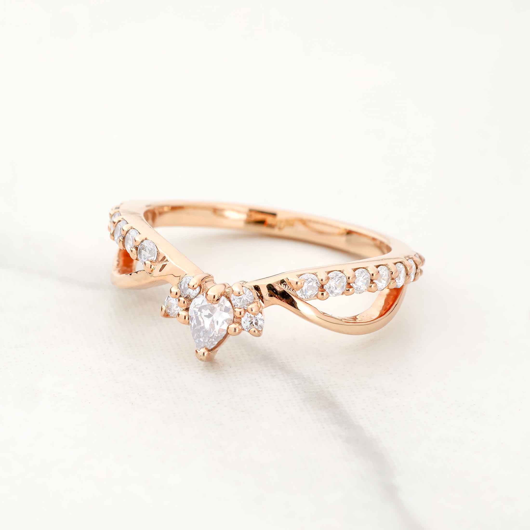 Fancy Ring Enhancer Moissanite Diamond Curved Wedding Band Stacking Rose Gold White Gold