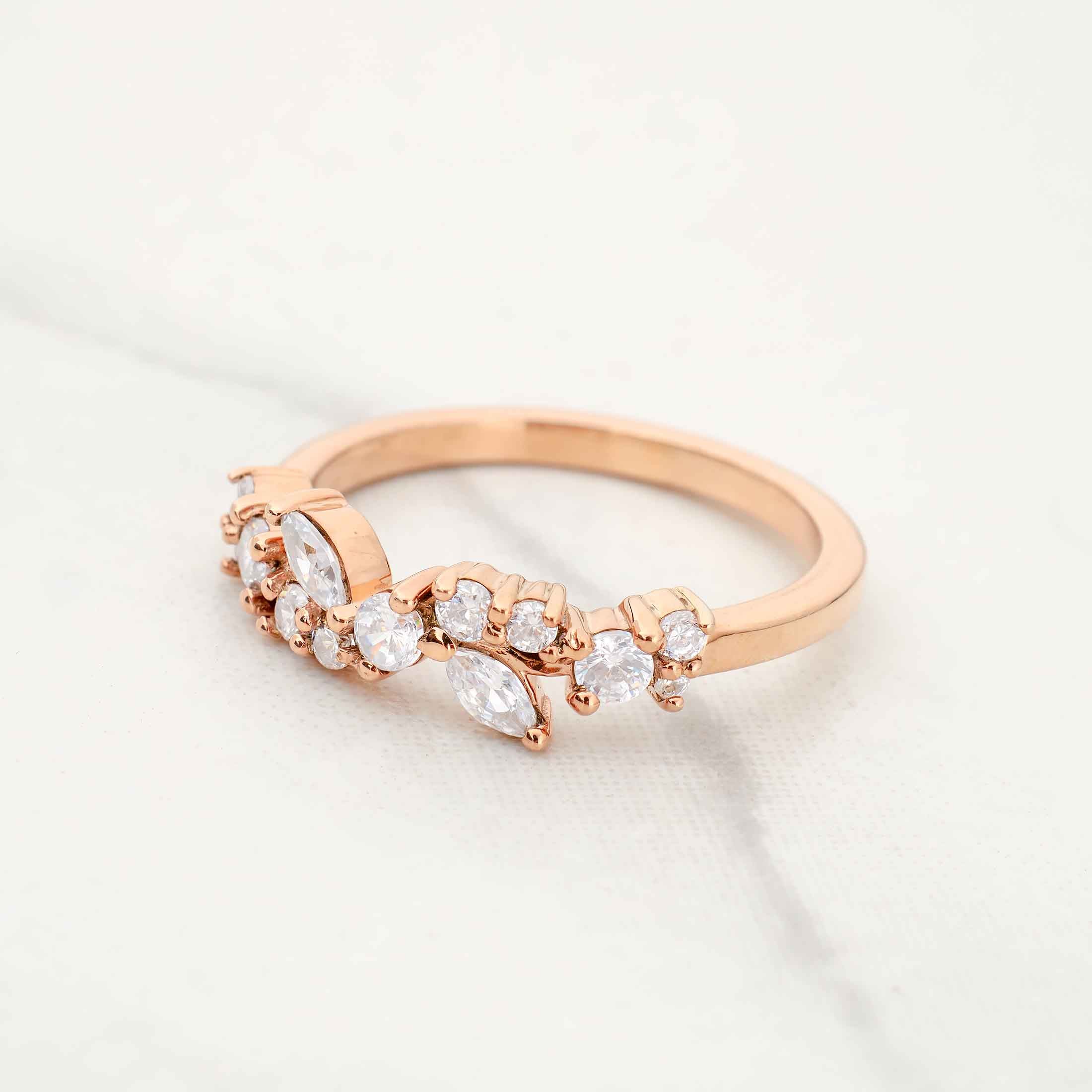 Vintage Wedding Band CZ Diamond Anniversary Band Rose Gold