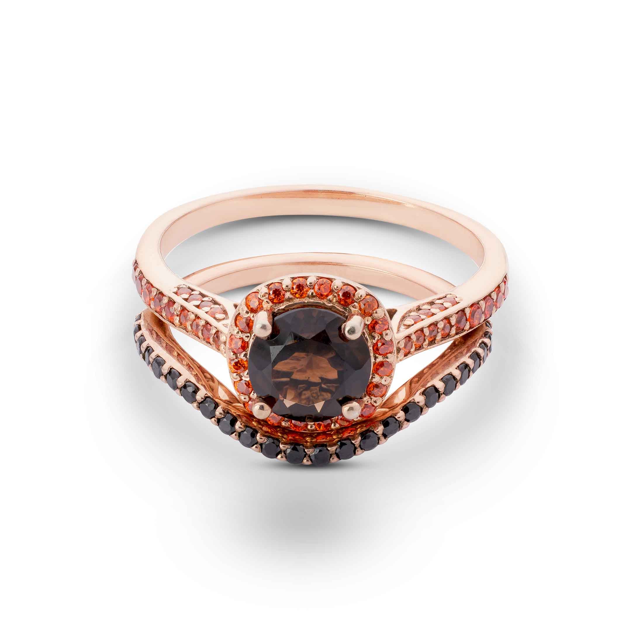 Smoky Quartz Engagement Ring Set Halo Multi-Colored Gemstone