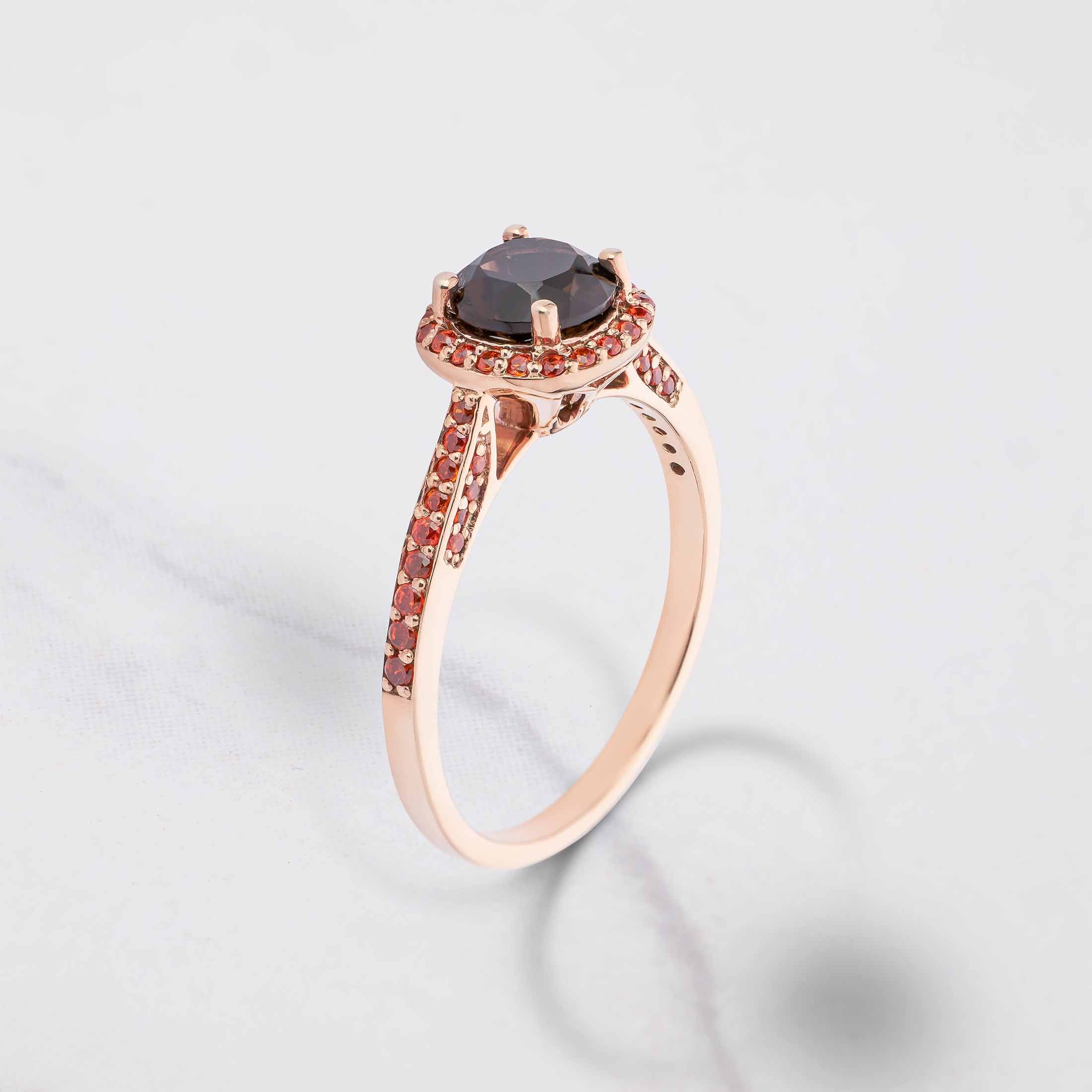 Natural Smoky Quartz Ring Halo Multi Gemstone Cathedral Engagement Rings Cocktail Statement Rose Gold