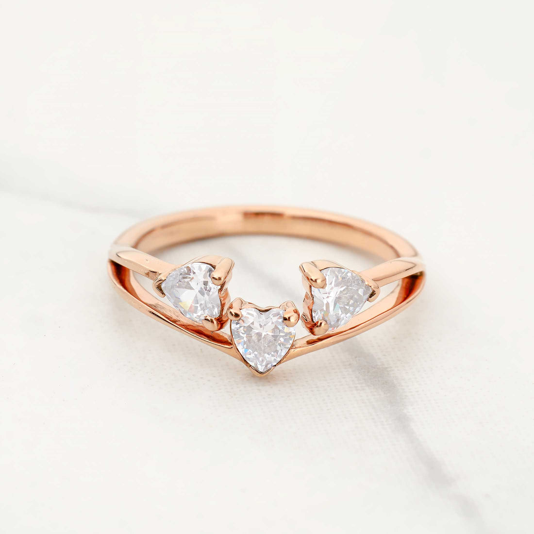Wedding Band White Rose Gold Heart Shape Diamond Anniversary Ring 3 Stone Birthstone