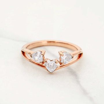 Wedding Band White Rose Gold Heart Shape Diamond Anniversary Ring 3 Stone Birthstone