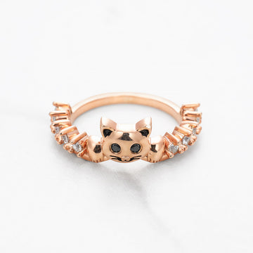 Moissanite Diamond Cat Wedding Ring Cute Kitty Cat Jewelry Stacking Band Sterling Silver Rose Gold White Gold