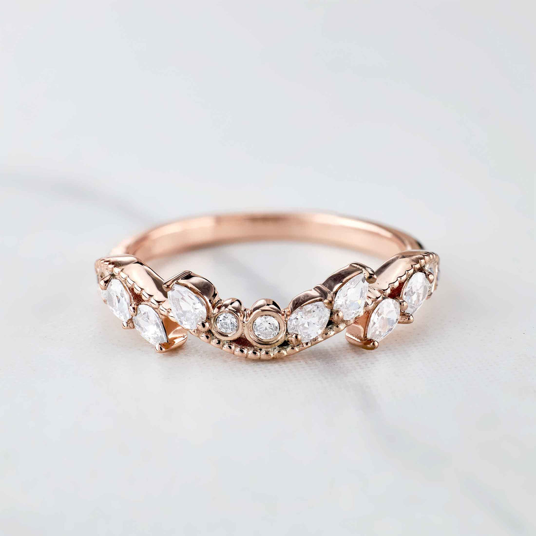 Teardrop Moissanite Wedding Band Ring Enhancer Art Deco Style