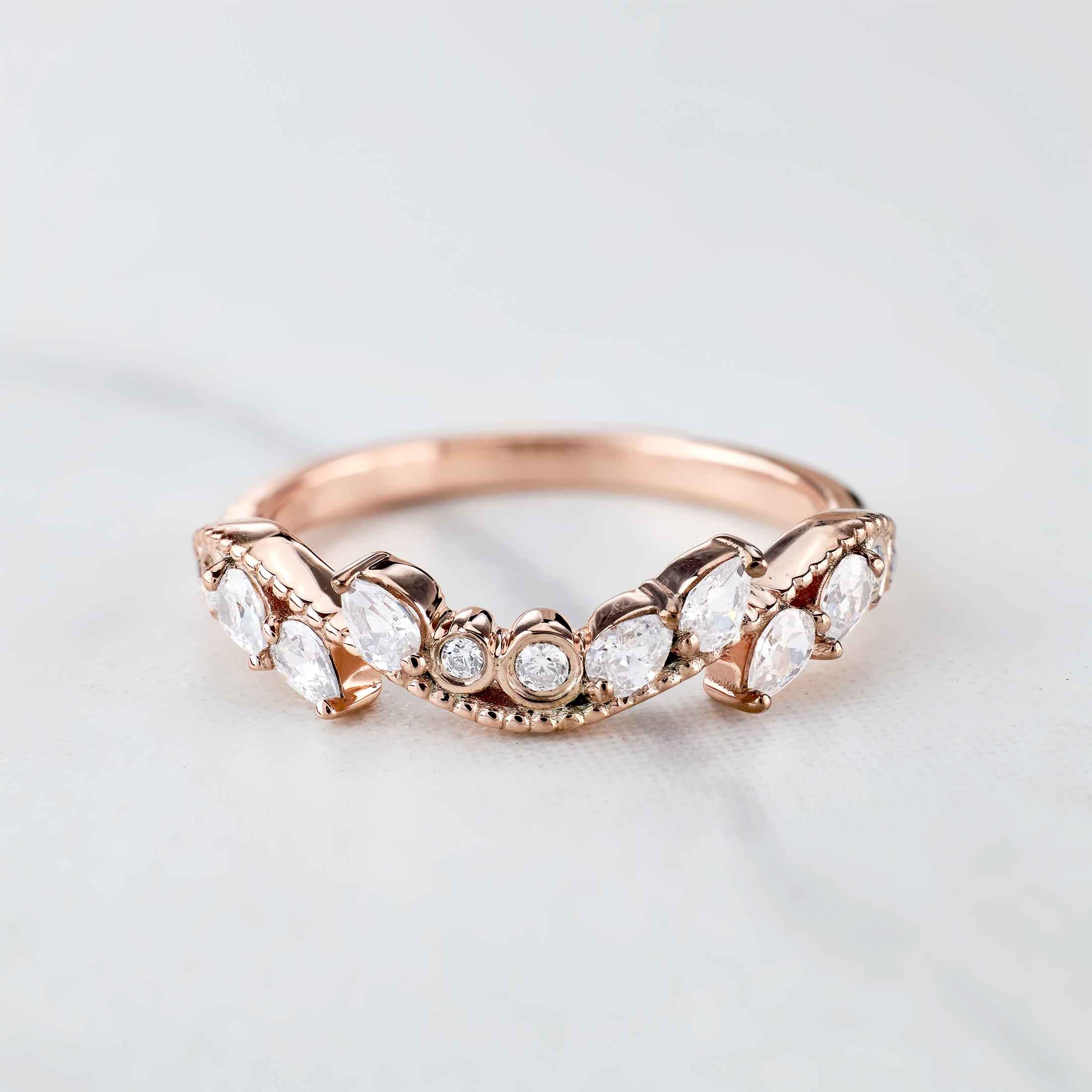 Teardrop Moissanite Wedding Band Ring Enhancer Art Deco Style