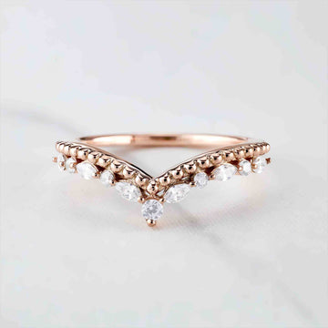 Curved Enhancer Wedding Band Milgrain Art Deco CZ Diamond Engagement Ring