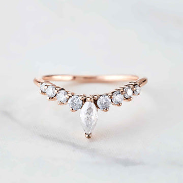 Marquise Curved Wedding Band Women Vintage Engagement Enhancer Ring Silver