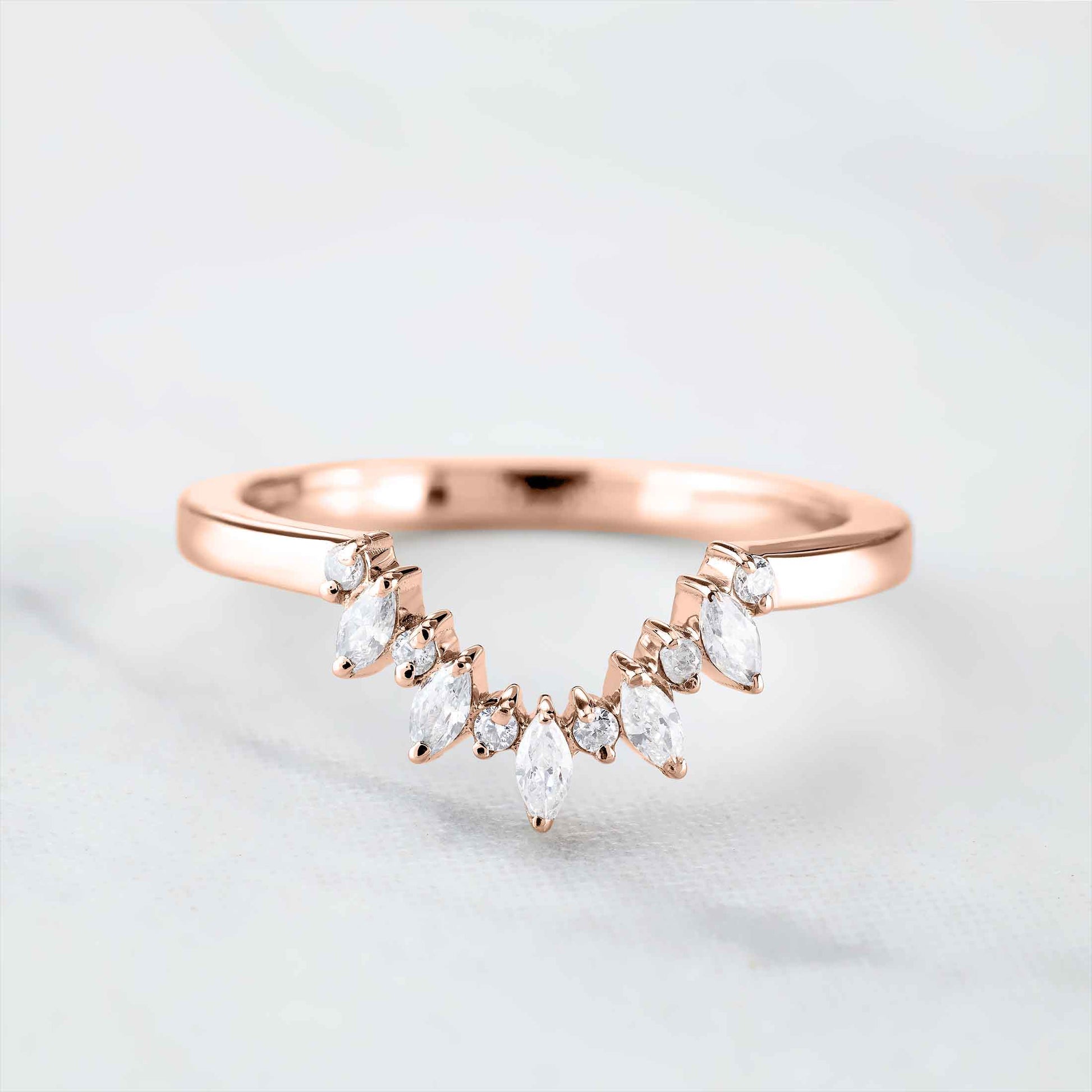 Enhancer Curved Wedding Band AAA CZ Diamond Engagement Ring 14k Rose Gold