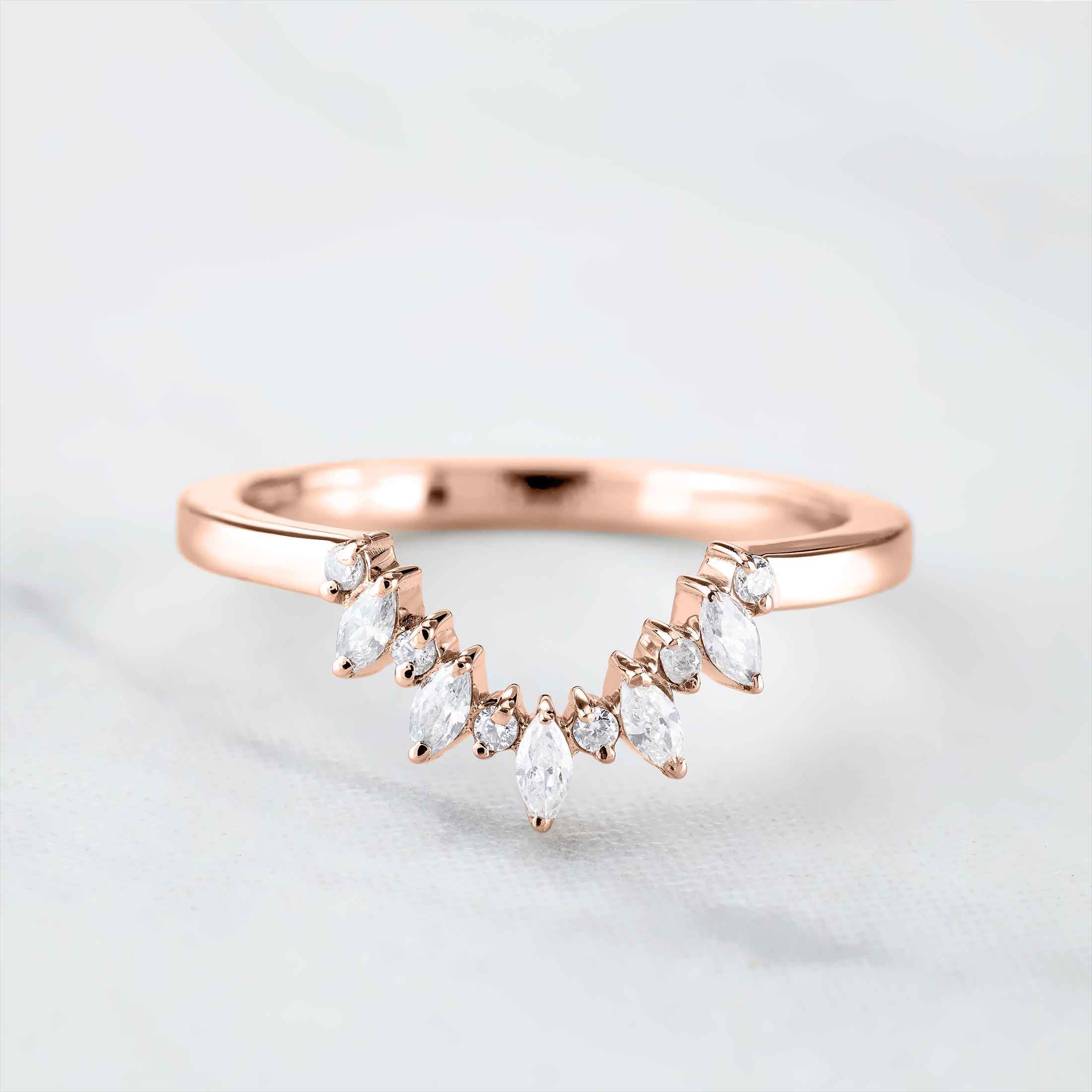 Enhancer Curved Wedding Band AAA CZ Diamond Engagement Ring 14k Rose Gold