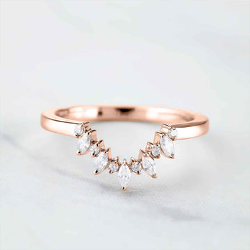 Enhancer Curved Wedding Band AAA CZ Diamond Engagement Ring 14k Rose Gold