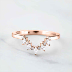 Marquise Engagement Ring Enhancer AAA CZ Diamond Curved Wedding Band