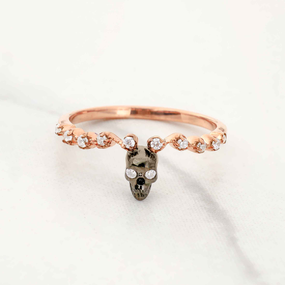 Two Tone Skull Band Diamond Gothic Skull Wedding Ring for Women Sterling Silver