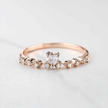 Heart Wedding Band Women AAA CZ Promise Ring Milgrain Art Deco Sterling Silver