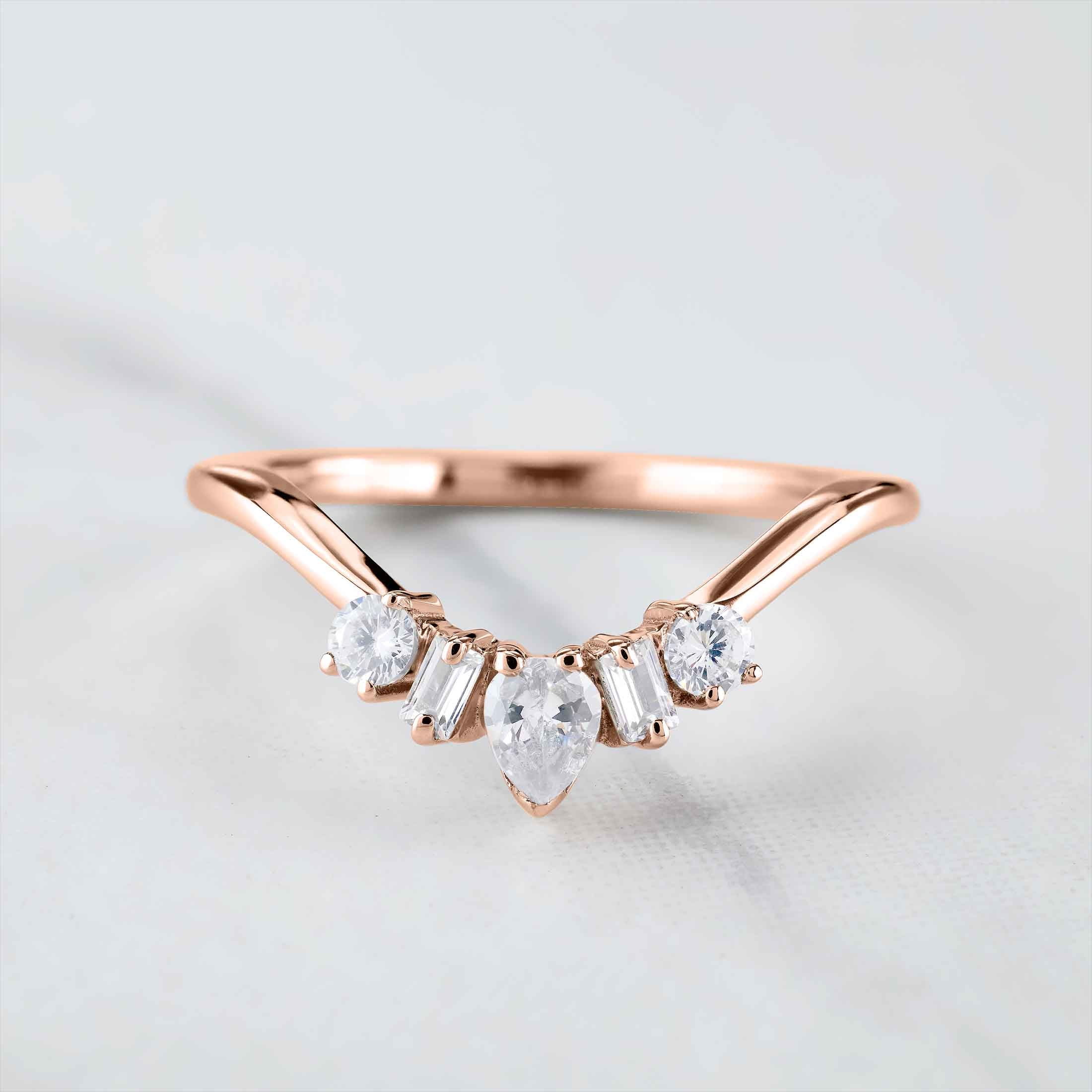 Diamond Wedding Ring Enhancer Engagement Ring Curved Stacking Rose Gold