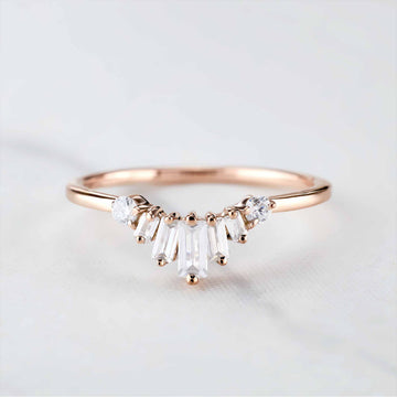Baguette Moissanite Tiara Ring Curved Wedding Band Enhancer