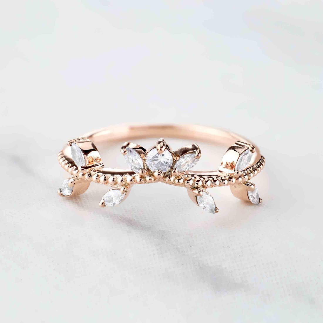 Leaf Art Deco Wedding Band Moissanite Ring Enhancer Guard