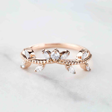 AAA CZ Enhancer Wedding Band Rose Gold Curved Stack Art Deco