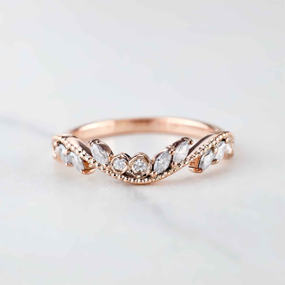 Vintage Style Wedding Band Marquise Moissanite Ring Enhancer