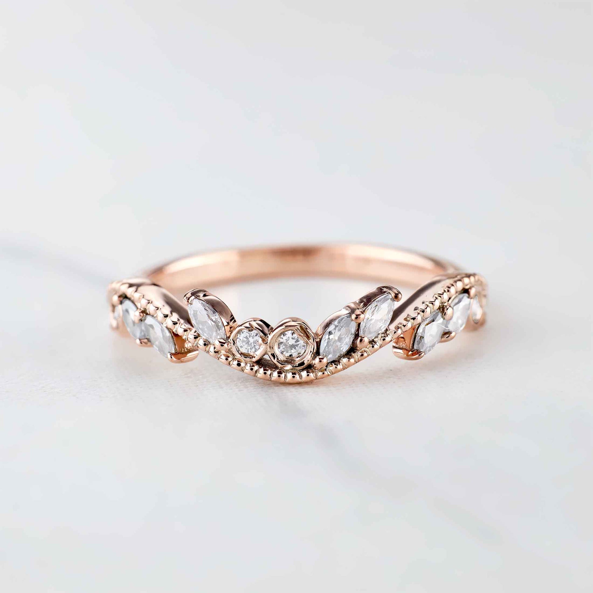 Vintage Style Wedding Band Marquise Moissanite Ring Enhancer