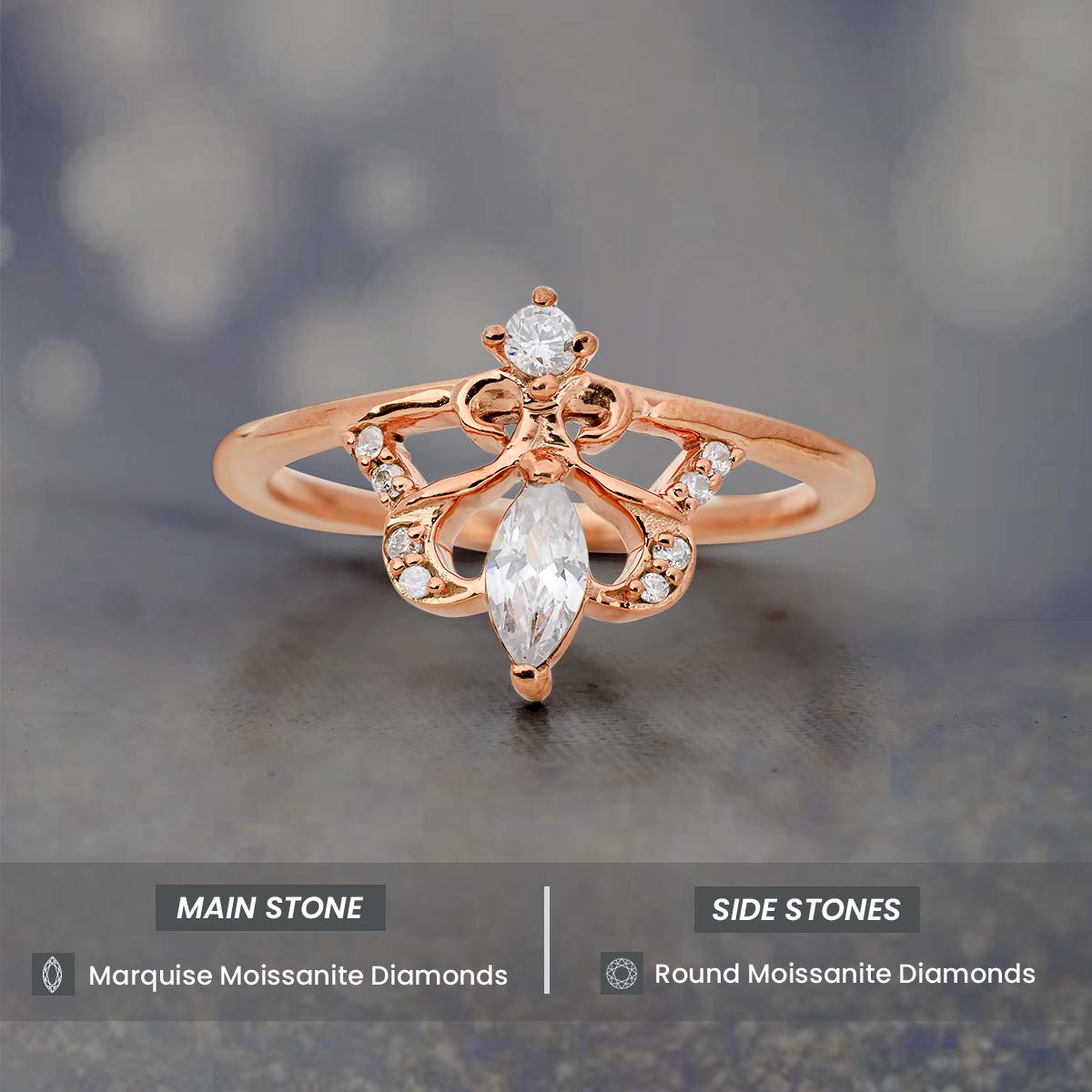 Tiara Wedding Ring Moissanite Diamond Vintage Engagement Rings Rose Gold White Gold